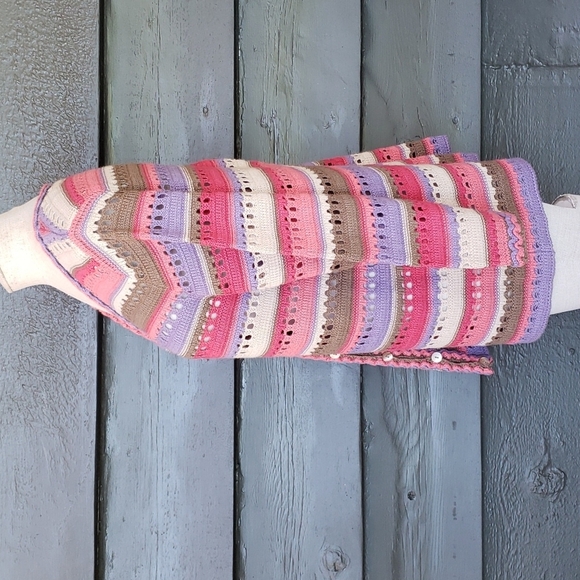 Vintage Y2K Grandmacore Crochet Knit Striped Caridgan Sweater sz X Women's - Picture 4 of 10